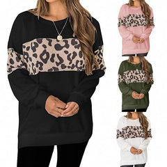 Leopard Print Long-Sleeved Sweater T-Shirt for Women