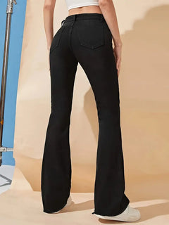 Black Ripped Flared Jeans - High Waist Distressed Denim