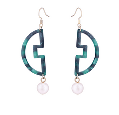 Exotic Style Pearl Drop Earrings with Geometric Acetate