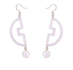 Exotic Style Pearl Drop Earrings with Geometric Acetate
