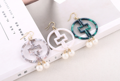 Exotic Style Pearl Drop Earrings with Geometric Acetate