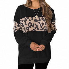 Leopard Print Long-Sleeved Sweater T-Shirt for Women