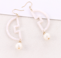 Exotic Style Pearl Drop Earrings with Geometric Acetate