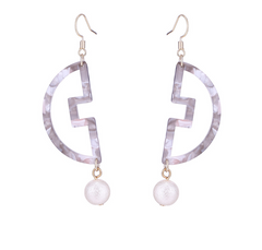 Exotic Style Pearl Drop Earrings with Geometric Acetate