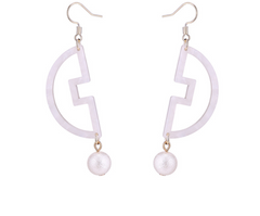 Exotic Style Pearl Drop Earrings with Geometric Acetate